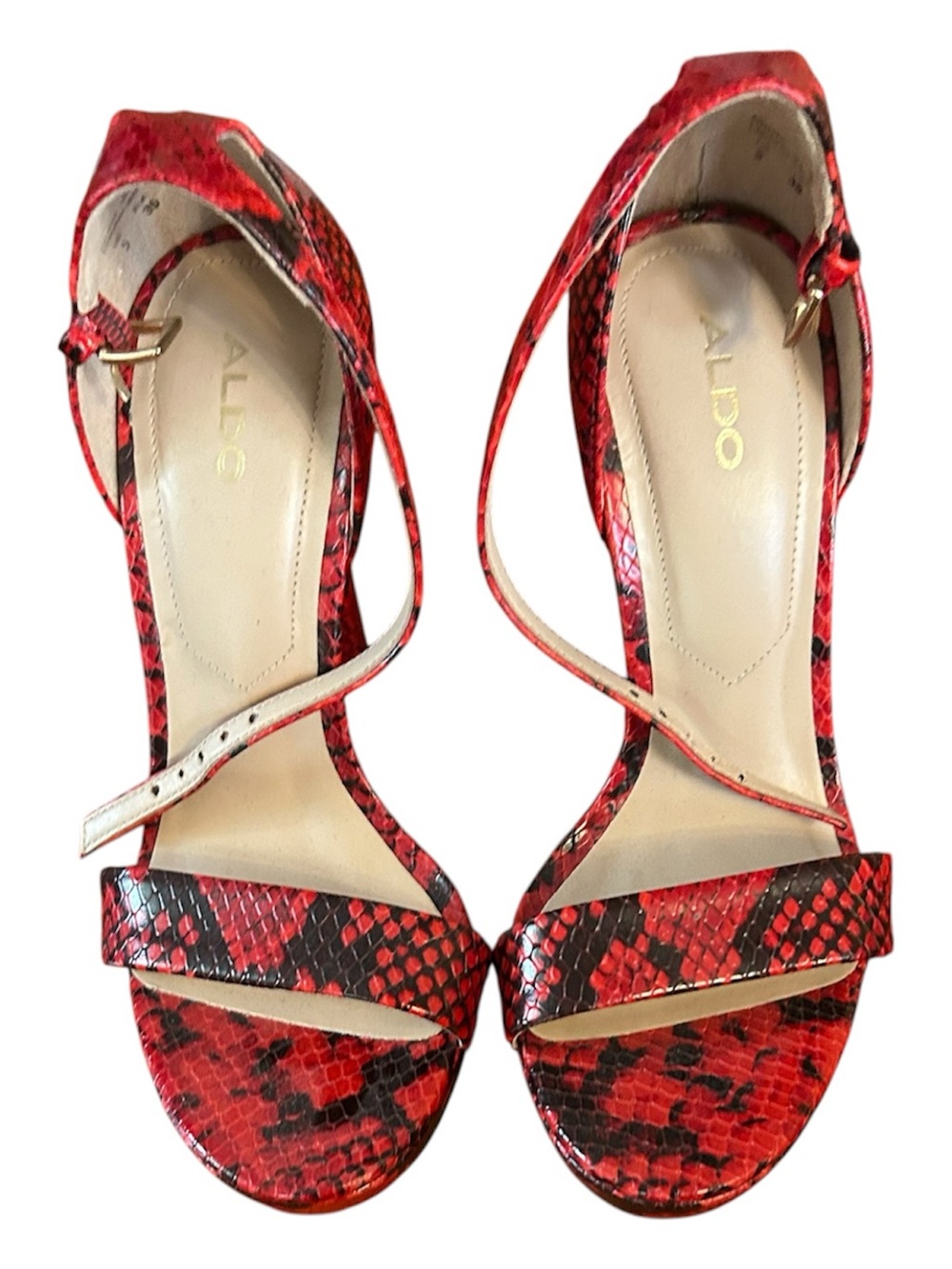 Aldo Red Snake-Print Strappy Heels
